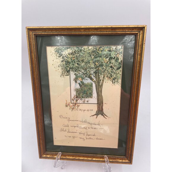Vintage 1999 D. Morgan Framed Poem & Artwork "My Sister Dear" Trees & Flowers - Picture 1 of 5
